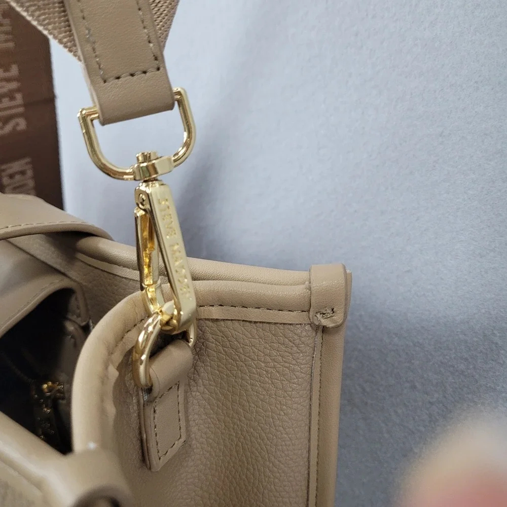 Steve Madden Satchel Bwebber-EL Sandstorm Beige Logo Strap Pouch Bag DT623705 OS